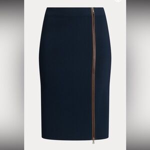 NWT‎ Lauren Ralph Lauren Navy Blue Pencil Skirt Lamb Leather Zipper Slit Size 3X